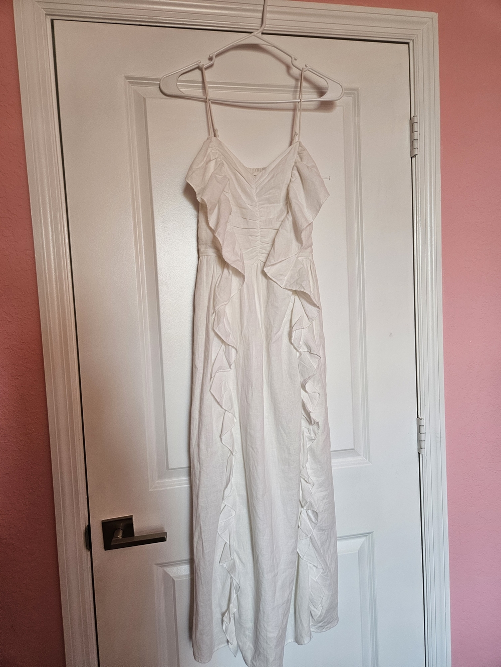 H&M White Ruffle Maxi Dress with Spaghetti Straps